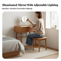Makeup Table with Round Mirror sturdy Wood Vanity Desk Modern Design space-saving for Women