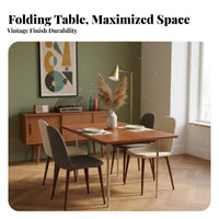 Folding Dining Table Foldable Drop Leaf Retro Rubberwood Stainless Steel Kitchen Table Space Saving Design Suitable for Couples Students Living Room Balcony Home Office