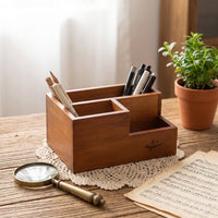 Desk Organizer with Compartments Wooden Desktop Organizer Rustic Desk Tidy for Home Office