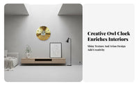 Modern Design Owl Wall Clock Large Numerals Cartoon Creature Clock Ra Clock Face Brushed Finish for Families, Homeowners, Living Room