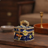 Mini Jewelry Box with Handle Vintage-Style Enamel Jewelry Box Decorative Compact for Women, Vanity, Dressing Table