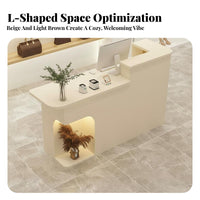 L-Shaped Reception Desk Multi-Functional Modern L-Shaped Reception Desk Sturdy Construction Commercial Checkout Counter for Workplaces, Lobbies