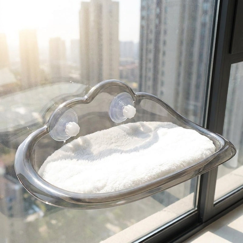 Window Cat Bed and Hammock with Cushion, Felt Material Window Perch with Strong Suction Cups, Space Saving Indoor Resting Area for Large Cats