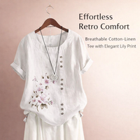 Going Out Tops for Women in Boho Style with Floral Embroidered Design, Linen Blend Summer for Airy Comfort, Plus Size Spring Clothes