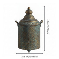Metal Vase with Lid Patina Metal Vase with Handles Aged Bronze Vessel for Home Decor