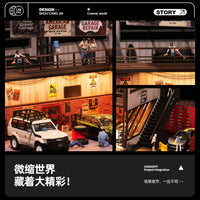 1:64美式旧仓库修理店车库场景模型停车场收纳适用MINIGT车模摆件