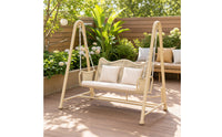 Rope-Woven Double Swing Chair Cushioned Hanging Lounge Chair Sturdy Furniture Stable for Readers, Patio, Garden