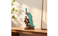 Peacock Sculpture with Branch Base Ornamental Peacock Figurine Collectible