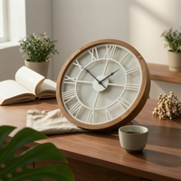 Wooden Wall Clock Roman Numeral Retro Nordic Design Round Clock Quiet for Bedroom, Living Room, Entryway