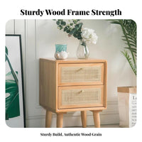 Modern Minimalist Nightstand with Woven Drawer Nordic design Rattan Drawer Cabinet Japanese Inspired End Table Space-Saving Design for Apartment Dwellers, Homeowners, Students, Beside Bed, Living Room, Small Spaces, Next to Sofa