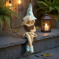 Fairy Figurine with Book Weathered Finish Garden Decor Crossed Legs for Balcony