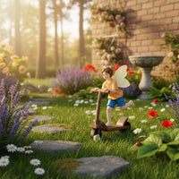 Scooter Riding Fairy Boy Statue Hand-Painted Garden Decoration for Patio