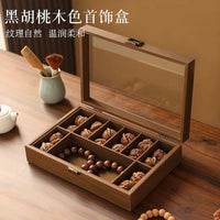 Walnut Wood Storage Box for Walnuts and Bracelets, Transparent Lid, Large Capacity