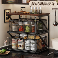 Kitchen Spice Rack Multi-layer Storage Organizer with Drawer for Tableware, Bowls, Plates