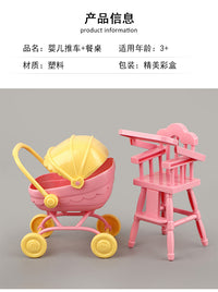 Miniature Dollhouse Accessories Set with Toy Stroller and Dining Table