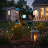 Outdoor Windmill Metal Lawn Sculpture Rotating Ornament Geometric Designs Vintage Hand-painted Colors Weather-resistant Suitable for Backyard Villa Patio Home Decoration