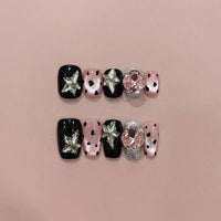 Nail Press Ons Reusable for Girls, Short Square False for Parties and Special Occasions, Artificial Pattern Design