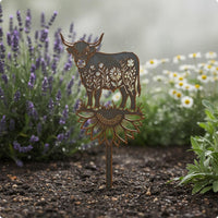 Highland Cow Stake Sign Weathered Finish Highland Cow Stake Floral Design