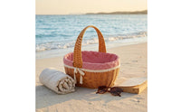 Arched Handle Picnic Basket Handwoven Lined Hand Basket Gingham Lining Container Lace Trim for Shopping