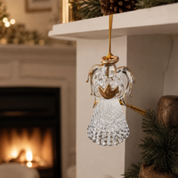 12 Set Glass Angel Pendant, Hand Blown Glass Ornament, Christmas Pendant Decoration, Clear, Gold-colored, Festive Tree Decoration