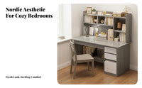 Writing Desk with Bookshelf Large Tabletop Student Workstation with Storage Spacious Desktop Computer Desk Hutch for Students, Bedroom