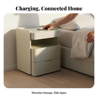 Illuminated Nightstand Smart Charging Table Modern Bedside Cabinet with Wireless Charger Bluetooth Speaker Digital Clock Hardened Glass Panel Suitable for Bedroom Home Office