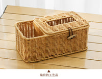 Rattan-Woven Tissue Box Cover, New Chinese Style Storage Box for Desk, Tabletop, Remote Control Organizer