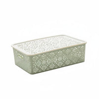 Decorative Storage Box Versatile Hollow Storage Basket Stackable Lace Pattern Organizer Bin for Desktop, Washroom, Living Room