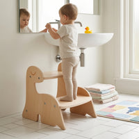 Dinosaur Step Stool Easy to Assemble Wooden Climbing Stool Snagless Furniture for Kids, Children, Lavatory, Kitchen, Bedroom