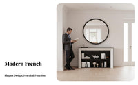 French design Mantel with Built-in Bookcases Freestanding Faux Fireplace Mantel Modern Minimalist Display Cabinet Multipurpose Design for Homeowners, Interior Decorators, Families, Living Room, Entryway, Hallway, Bedroom