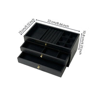 Three-Drawer Jewelry Box with Transparent Lid Rectangular Jewelry Box with Drawers Wood-Grain Container Compact for Women, Vanity, Dresser, Bedside Table