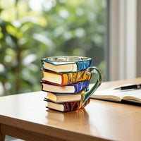 Stacked Book Mug Carved Book Stack Mug Faceted Decorative Cup for Readers, Librarians, Bookshelf, Study, Desk