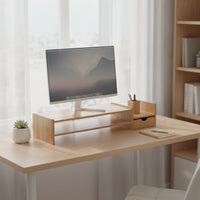 Bamboo Monitor Stand Storage Bamboo Monitor Riser   Desk Organizer with Drawer for Office Workers, Students
