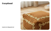 Upholstered Pouf Moroccan Design Embroidered Pouf Cube for Balcony, Kids