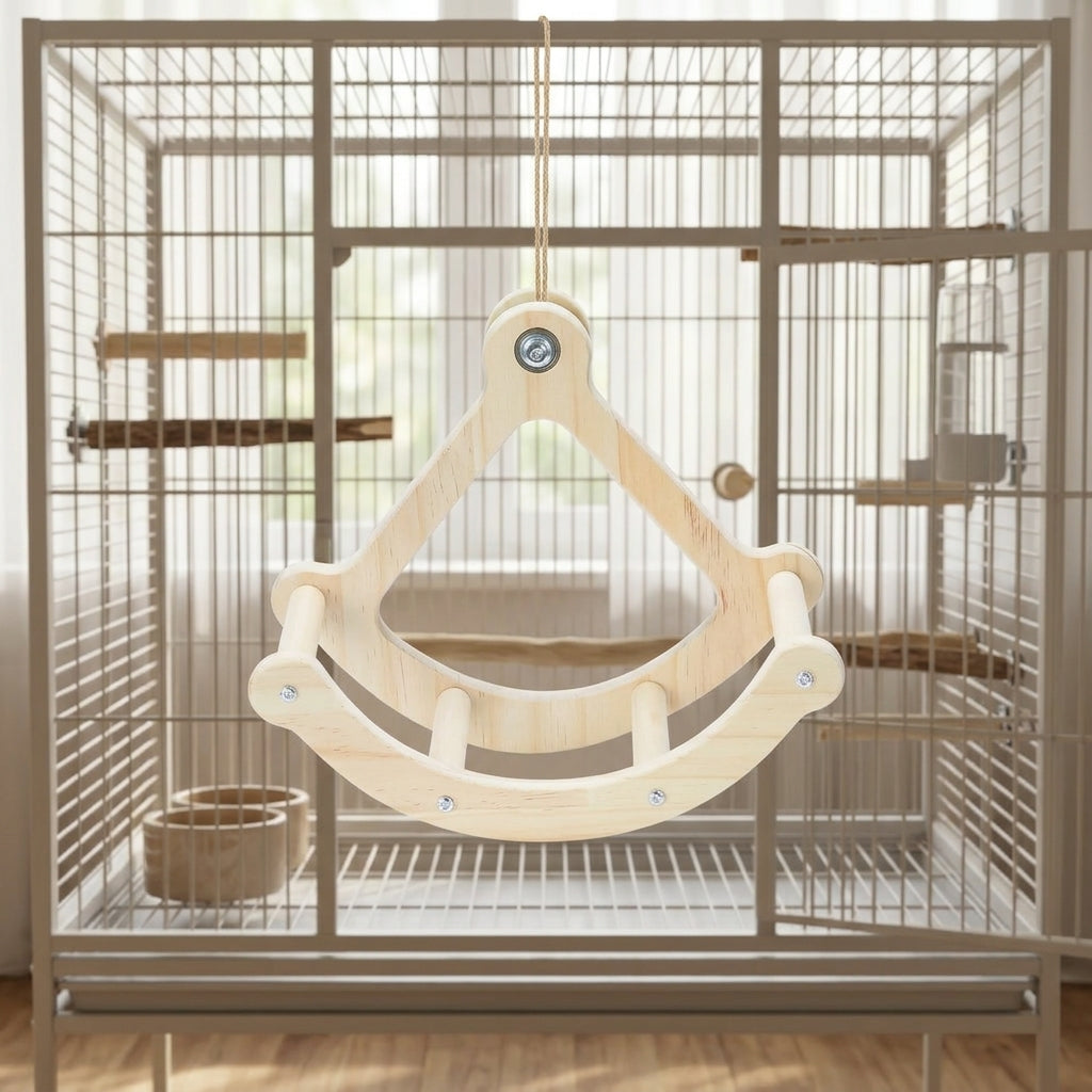 Wooden Pirate Ship Toy Rocking Perch Stand for Bird Cages, Parrot Arch Perch Toy for Small Medium Parrot Enrichment and Entertainment