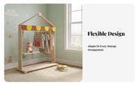 On Wheels House-Shaped Clothes Trolley Large Capacity Rolling Clothes Rack with Shelf Accessible Display Garment Stand Long-Lasting Sturdy for Toddlers, Parents, Homeowners, Kindergarten, Bedroom, Playroom, Retail Storage