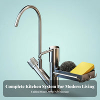 complete Design Soap Dispenser with Sponge Holder Press-Action Pump Multi-Compartment Sink Organizer Drainage Tray Countertop holder Space Saving for Homemakers, Homeowners, Parents, Kitchen, Home