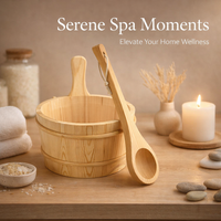 Home Sauna Wooden Bucket and Ladle Set with Four Liter Capacity, Insert Liner for Steam Room, Wood Accessories for