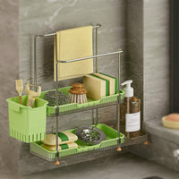 Bathroom Sink and Organizer for Kitchen with Drain Basket, Wall Mounted Double Layer Sponge Holder for Home Cooks, Under Organization