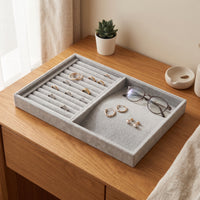 Soft Jewelry Organizer Tray Divided Velvet Jewelry Tray Gray Drawer Insert Space-Saving for Closet