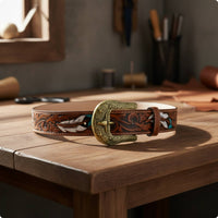 Belt with Bull Skull Buckle Country Belt with Bull Head Buckle Rugged Apparel for Men, Cowboys, Rodeo, Costume Parties