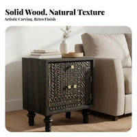 Vintage Bedside Storage Cabinet Distressed Finish Bedside Nightstand Space Saving Retro Solid Wood End Table for Homeowners, Bedroom, Entryway, Office