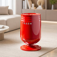 Trash Bin with Lid Glossy Hinged-Lid Garbage Can Cylindrical Pedestal Waste Bin for Kitchen, Office, Living Room
