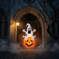 Inflatable Ghost with Pumpkin Base Spooky Ghost with Pumpkin Yard Decoration Lightweight Easy to Store for Garden, Porch