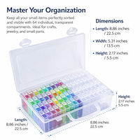 Storage Box with Compartments, 64 Transparent Lid, Make Up Organizer for Nail Art Supplies, Jewelry for Women and Crafters