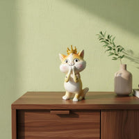 Resin Cat Ornament Cute Design Crowned Cat Figurine Cartoon Feline Statue Sculpture for Desktop, Bookshelf