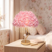 Romantic Heart Table Lamp with Rose Shade Floral Rose Lamp with Crystal Beads Decorative Warm Glow for Women, Girls, Bedroom, Nightstand, Living Room, Wedding