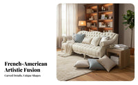 3 Seater Vintage Sofa Luxurious Design French Design Sofa Deep Button Button Detailing Upholstered Couch for Homeowners, Families, Hotel Lobby, Villa