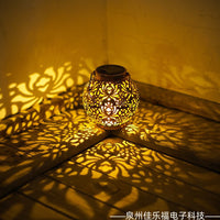 跨境铁艺太阳能灯笼家居工艺品创意摆件玫瑰花投影太阳能小夜灯