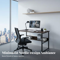 Easy Assembly Simple Study Desk Multi-Purpose Minimalist Office Desk Sturdy Frame Writing Table with Storage Modern Design for Students, Teenagers, Professionals, Small Apartment, Bedroom, Dorm Room